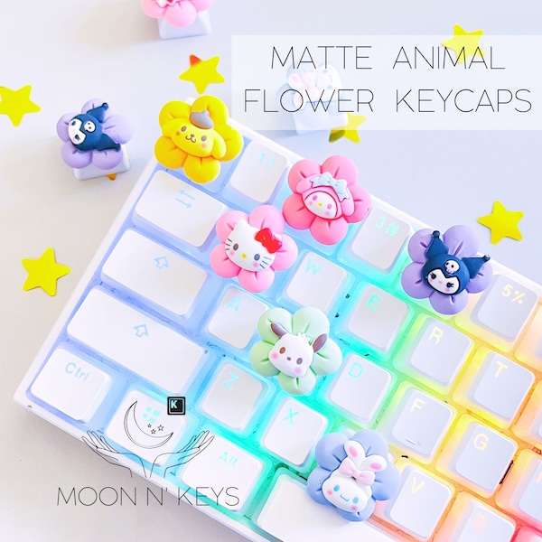 ARTISAN  Matte Animal Flower Keycaps | Pink | Purple | Blue | Flower | Sweets | Kawaii | Set | Cute | Esc | Resin | Custom | OEM | 3d |anime