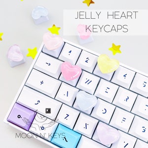 ARTISAN Jelly Hearts Keycaps | Kawaii | Cute | Pink | Blue | Purple | Yellow | Set | Backlit| Pastel | Anime | Gaming| Resin | Keyboard| Esc