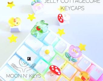 ARTISAN Cottagecore Keycaps | Frog | Mushroom | Daisy | Flower | Animal | Spring | Kawaii | Cute | Decor | Resin | Anime | PBT | Custom