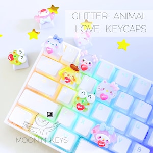 ARTISAN Glitter Animal Love Keycaps | Kawaii | Cute | Cherry Mx | Pack | Set | Cat | Rabbit | Bunny | Dog | Resin | Backlit | Unique | Pbt