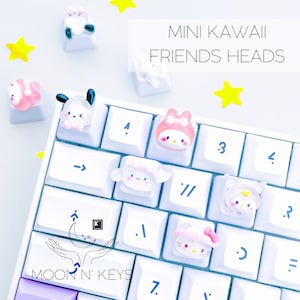 ARTISAN Mini Kawaii Friends Heads Keycaps | Cute | Cherry Mx | Cat | Dog | Bunny | Anime Pbt | Backlit | Pack | Set | Resin | Anime |Cartoon