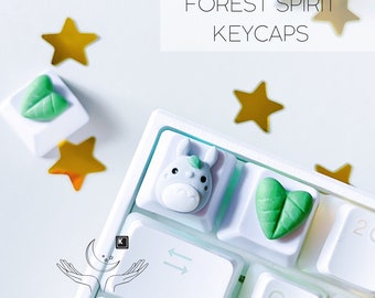 ARTISAN Forest Spirit Keycap | Anime | Animal | Nature | Kawaii | Cute | Resin | Esc | Keycap Set | Custom | Backlit | Cat | Pbt | Green