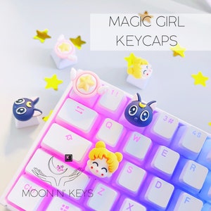ARTISAN Magic Girl Keycaps | Pink | Star | Cat | Anime | Kawaii | Cute | Pastel | Celestial | Resin Keycaps | Keycap Set | Esc | Black | Set