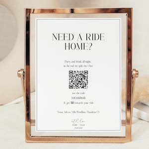 Need A Ride Home Sign Template, Uber Sign Promo Code, Editable Wedding Transportation Sign, Don't Drink And Drive, Instant Download
