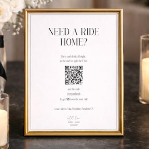 Need A Ride Home Sign Template, Uber Sign Promo Code, Editable Wedding Transportation Sign, Don't Drink And Drive, Instant Download, BL58