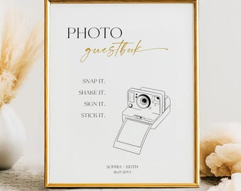 Polaroid Guest Book Sign Template, Editable Wedding Guest Book Alternative, Instax Guestbook Sign For Wedding Reception