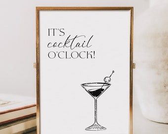 Cocktail Hour Sign Template, Printable Happy Hour Sign for Weddings & Bachelorette Parties, Elegant Cocktail Bar Sign