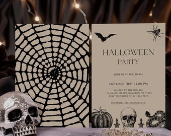 Modello di invito vintage per Halloween, invito per festa di Halloween, festa in costume di Halloween per adulti in stile antico, modificabile e stampabile, BL52