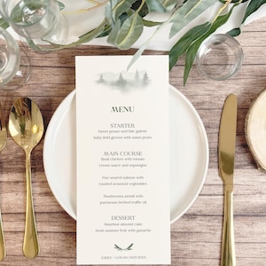 Wedding Menu Template, Forest Menu Card, Woodland Forest Pine Food Menu, Rustic Sage Reception Dinner, Instant Download, BL54