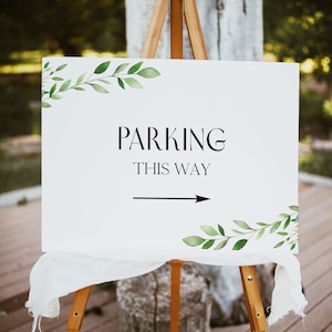 Greenery Wedding Parking Sign, Arrow Parking Sign Template, Editable Printable Signage, Modern Parking Sign With Arrow, DIY BL50