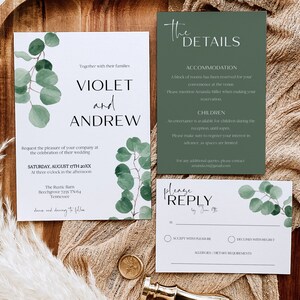 Eucalyptus Wedding Invitation Template, Greenery Wedding Invite Set, Editable & Printable, Templett Wedding Suite, Instant Download, #BL25