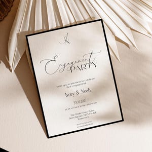 Plantilla de invitación para fiesta de compromiso, invitaciones modernas y minimalistas para fiesta de compromiso, en blanco y negro, imprimibles y editables, para bodas DIY, BL58