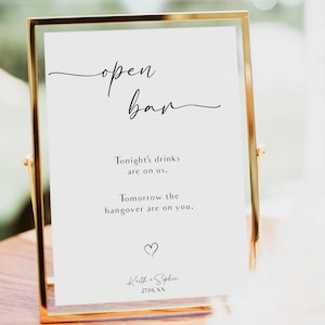 Open Bar Sign Template, Wedding Open Bar Printable Sign, Drinks Are On Us, Minimalistic Open Bar Wedding Sign, Wedding Drink Sign, #BL23