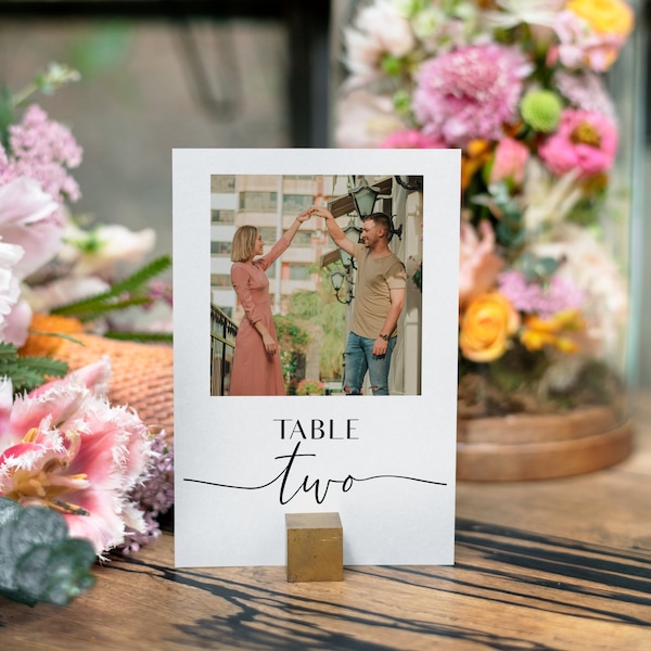 Photo Table Number Signs, Table Number Template With Photo, Table Numbers Card Calligraphy, Wedding Table Number Printable 5x7 4x6 #BL24-3