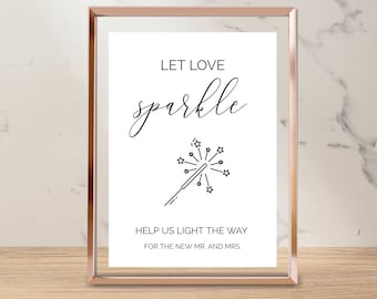Let love sparkle wedding sign, Minimalist sparkler send off, Modern send off sparkler sign, Printable let love sign, Editable with Templett