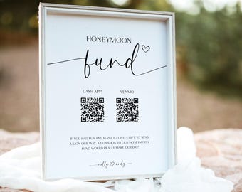 Honeymoon Fund QR Code Sign, Wedding Honeymoon Fund Sign, Venmo QR Code Modern Wedding Sign, Modern Wedding, Editable Template, BL60