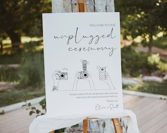 Modern Unplugged Ceremony Sign, Minimalist Unplugged Wedding Sign Template, Printable No Cell Phones And Cameras Sign #BL6