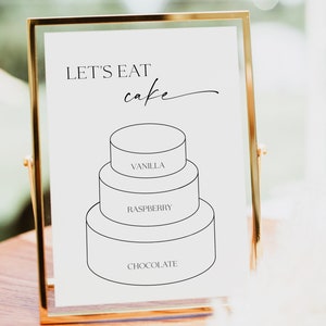 Kuchen Flavours Schild, Minimalistisches Desserts Schild, druckbares Dessert Bar Schild, Hochzeitstorte Flavors Schild, bearbeitbares Schild mit Templett