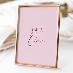 Wedding Table Number Template, Elegant Script Pink Table Number Card, 5x7 and 4x6, Editable Template, Instant Download, Shower Decor