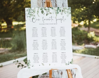 Eucalyptus Wedding Seating Chart Template, Greenery Seating Chart Sign, Large Printable Seating Plan, Modern Our Favorite People Sign #BL25