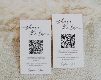 QR Wedding Card, Share the Love Sign with QR Code, Modern Wedding Photo Sign, Printable Guestbook Alternative