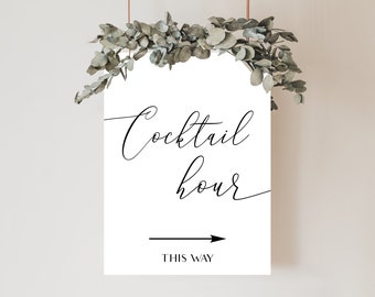 Cocktail Hour Direction Signs Template, Wedding Bar Sign Poster, Cocktail Hour This way Arrow Sign (Instant Download)