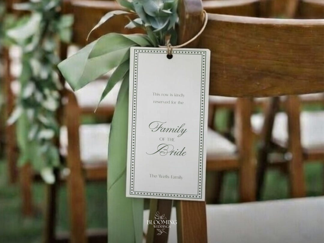 Reserved Chair Tag Wedding Sage Green Template, Ceremony Seating ...