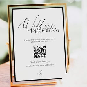 Wedding Program QR Code Sign Template, Minimalist Wedding Sign, Scannable Wedding Program, Digital Program, Instant Download, BL65