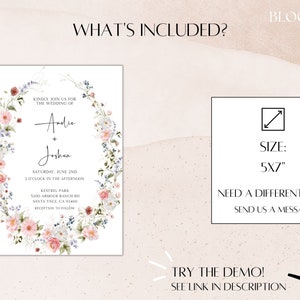 Elegant Wildflowers Wedding Invitation, Modern Chic Floral Invitation Template, Printable Boho Wildflower Invite, Instant Download BL31 image 6