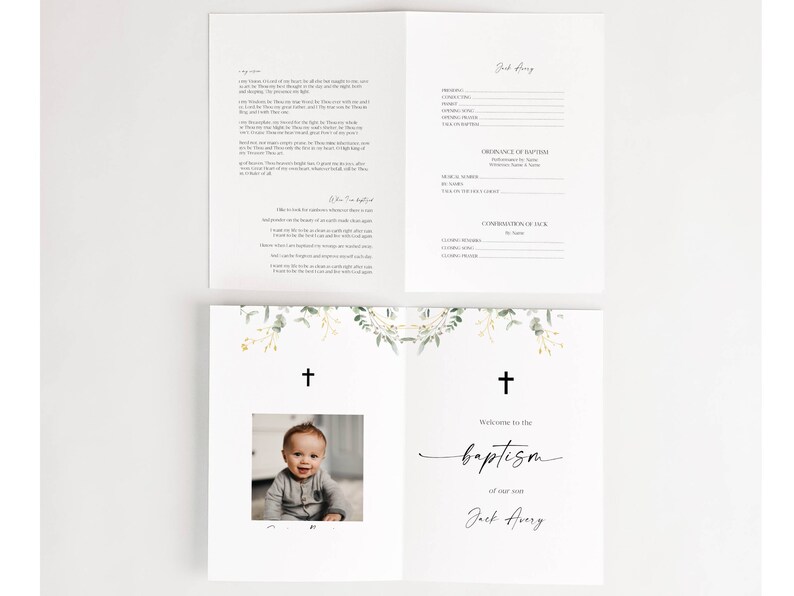 Eucalyptus Baptism Program Template, Minimalist Baptism Timeline ...