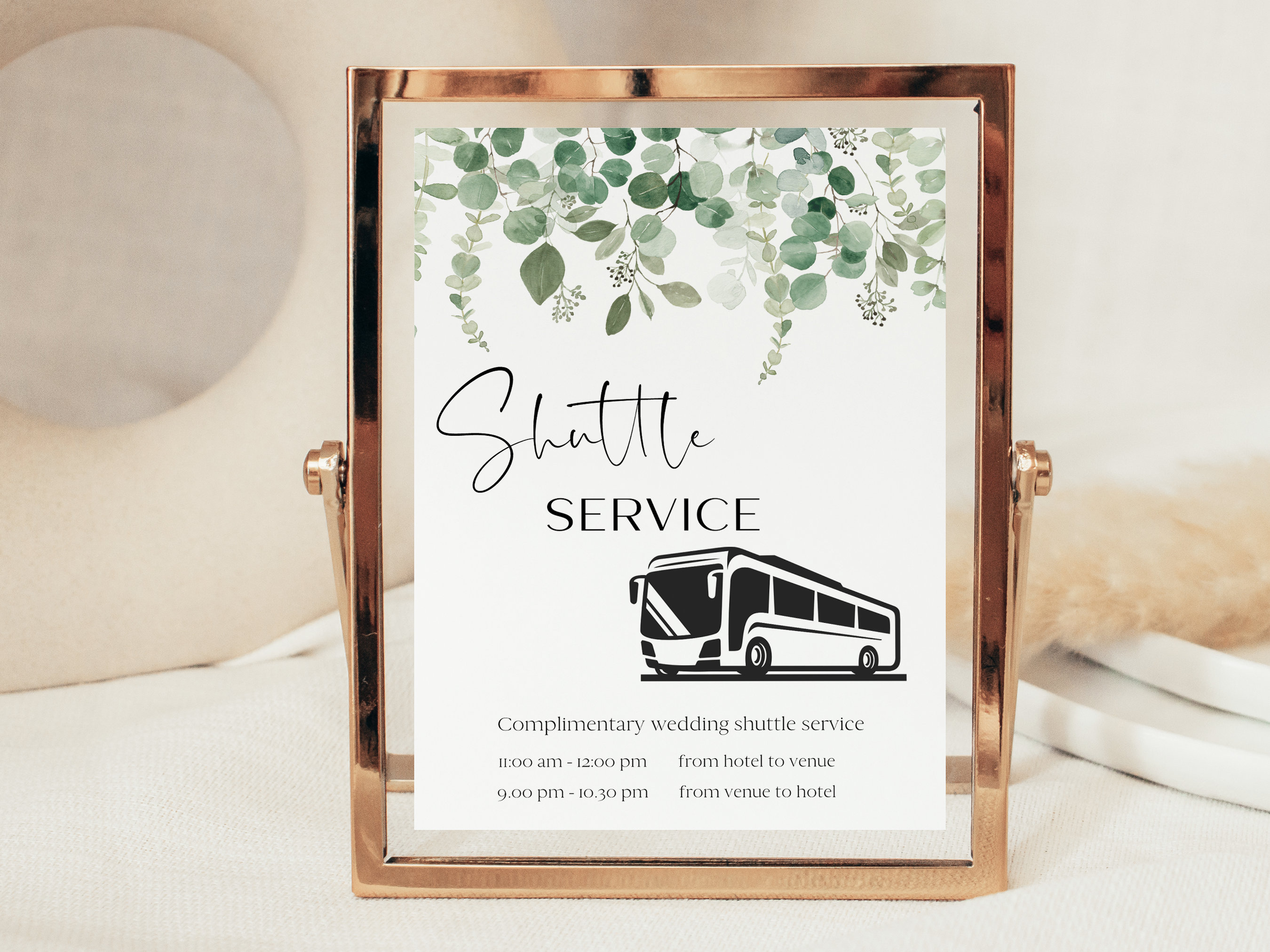 Eucalyptus Shuttle Sign Wedding Template, Wedding Transportation Sign ...