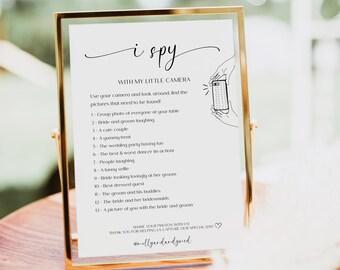I Spy Wedding Game Template, Minimalist Reception Game, Wedding Photo Hunt Game, Wedding Shower Fun Games, Hashtag, Instant Download, BL60
