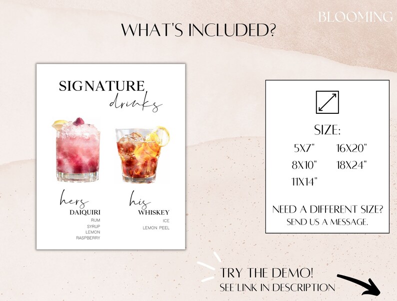 SERENE Signature Drink Sign for Wedding His and Hers Drinks Sign SERENE Signature Drink Sign for Wedding His and Hers Drinks Sign
