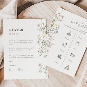 Wildflower wedding itinerary template, Wedding Timeline Template, Schedule of Events, Editable, Instant download, Templett, #BL12-07