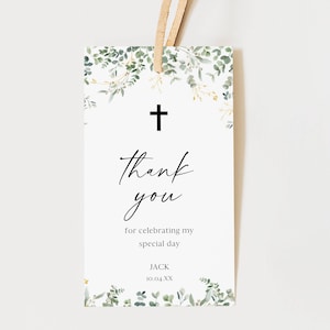Baptism Favor Tag Template, Eucalyptus Religious Favor Tag, Printable Modern Baptism Tag, Greenery Christening Thank You Editable BL41