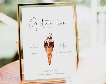 Plantilla de letrero para barra de helados, letrero imprimible para estación de gelato, letrero moderno para barra de postres de boda, letrero para mesa de helados, letreros de gelato para fiestas #BL26