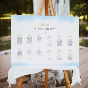 Blue Baptism Seating Chart Sign Template, Christening Seating Plan Poster, Baby Baptism Decor - Digital Download, BL57