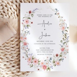 Elegant Wildflowers Wedding Invitation, Modern Chic Floral Invitation Template, Printable Boho Wildflower Invite, Instant Download BL31 image 4