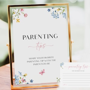 Baby in Bloom-advies voor nieuwe ouders, tips voor ouders babyshower spelsjabloon, volledig bewerkbare bloemen babyshoweradvies schrijfkaarten BL44