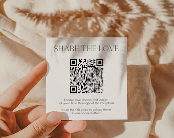 Minimal Share the Love Photo Sign with QR Code, Guest Photo Sharing, Capture the Love Card, Printable Share the Love, Editable Cards