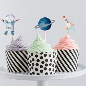 Space Party Cupcake Toppers, Favor Tags, Boy Birthday Party Decoration, Astronaut Birthday, Download Digital, Printable Cake Topper #BL27