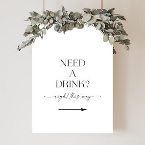 This way to the bar sign template, Direction Arrow Sign, Sign for wedding, Wedding welcome sign, Instant download, Templett