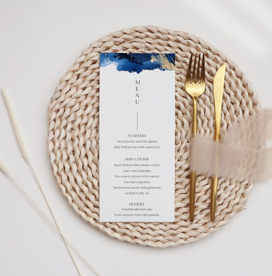 Celestial Wedding Menu Template, Moon and Stars Dinner Menu Card, Blue ...