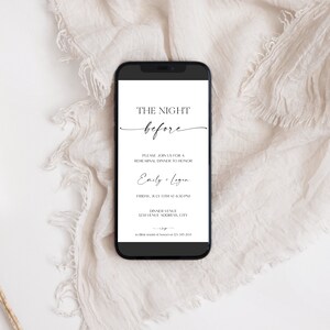 Digital Rehearsal Dinner Invitation Template, Minimalist Electronic Rehearsal Dinner Invite, The Night Before, Wedding Invitation, BL49