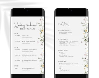 Wildflower Digital Wedding weekend itinerary template, Wedding timeline template, Order of events, Instant download, Templett, #BL12-07
