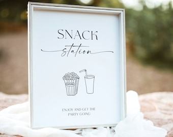 Snack Station Template, Snack Bar Sign, Late Night Snacks, Wedding Signage Party Reception, Wedding Food Station Editable Sign