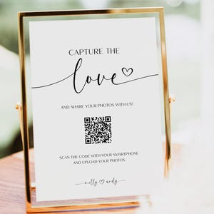 Capture the Love Wedding QR Code Sign, Wedding Sign, Wedding Photo Sign, Instant Download, Edit with Templett, BL60