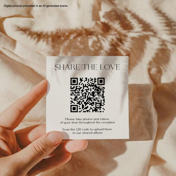 Minimal Share the Love Photo Sign with QR Code, Guest Photo Sharing, Capture the Love Card, Printable Share the Love, Editable Cards