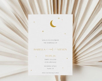 Celestial Wedding Invitation Template, Star Wedding Invitation, Moon And Stars Wedding Invite, Editable Template With Templett BL45