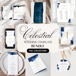 Celestial Wedding Bundle Template, Moon And Stars Wedding Invitation, Starry Night Sky Sign, Constellations Wedding Menu, Collection BL45